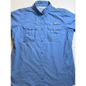 Columbia Womens Blue PFG Bahama Short Sleeve Button Up Fishing Shirt Size Medium